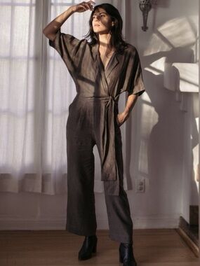 Ozma Ella Laundered Linen Jumpsuit in Mountain